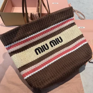 Miu Miu Women Raffia-Effect Woven Tote Bag 5BG2282DO3F05CP