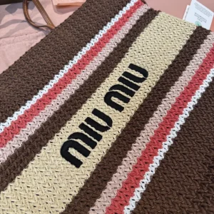 Miu Miu Women Raffia-Effect Woven Tote Bag 5BG2282DO3F05CP