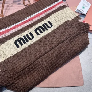 Miu Miu Women Raffia-Effect Woven Tote Bag 5BG2282DO3F05CP