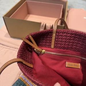 Miu Miu Women Raffia-Effect Woven Tote Bag 5BG2482DO3
