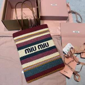 Miu Miu Women Raffia-Effect Woven Tote Bag 5BG2482DO3
