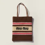 Miu Miu Women Raffia-Effect Woven Tote Bag-Tobacco/Strawberry/Natural 5BG248