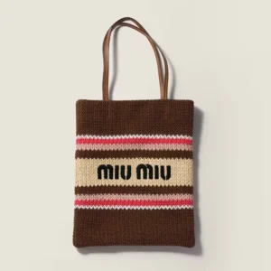 Miu Miu Women Raffia-Effect Woven Tote Bag-Tobacco/Strawberry/Natural 5BG248