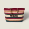 Miu Miu Women Raffia-effect Woven Tote Bag-Bordeaux 5BG228