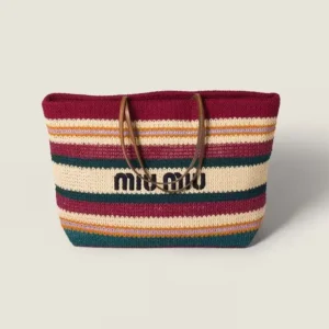 Miu Miu Women Raffia-effect Woven Tote Bag-Bordeaux 5BG228