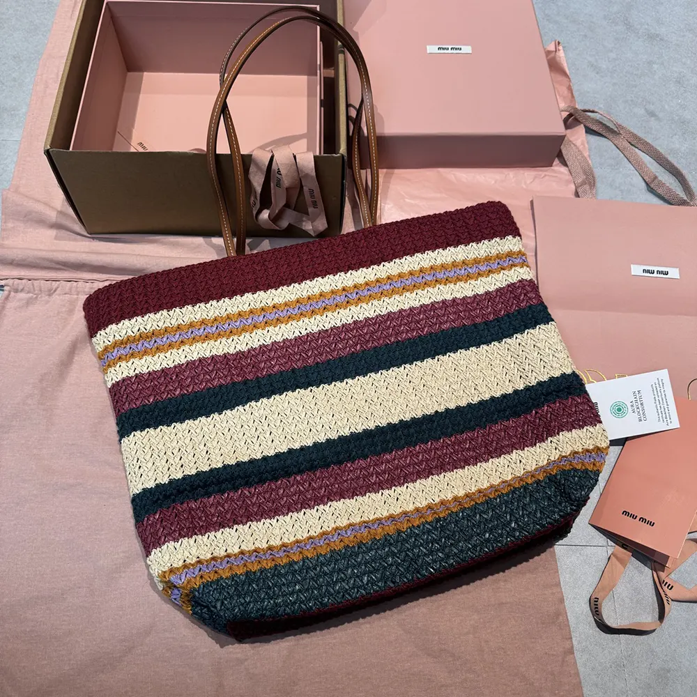Miu Miu Women Raffia-effect Woven Tote Bag-Bordeaux 5BG228 3 Miu Miu Women Raffia-effect Woven Tote Bag-Bordeaux 5BG228