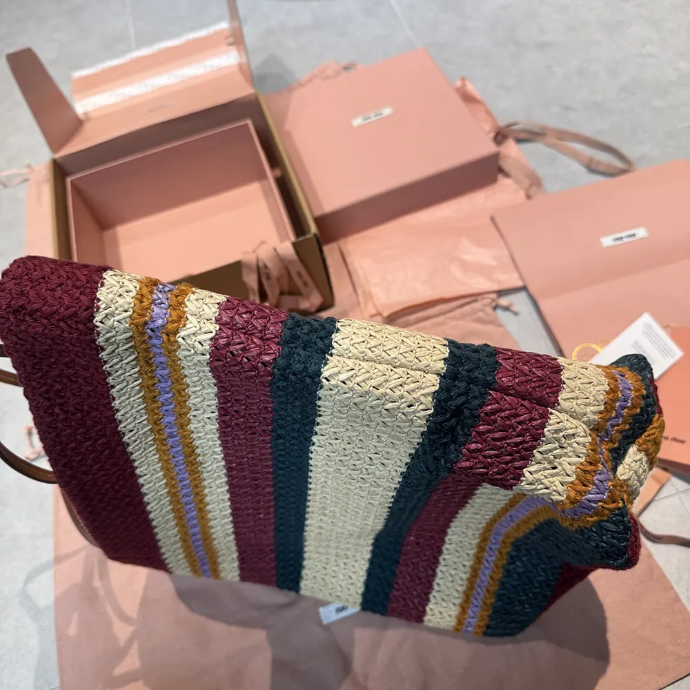 Miu Miu Women Raffia-effect Woven Tote Bag-Bordeaux 5BG228 8 Miu Miu Women Raffia-effect Woven Tote Bag-Bordeaux 5BG228