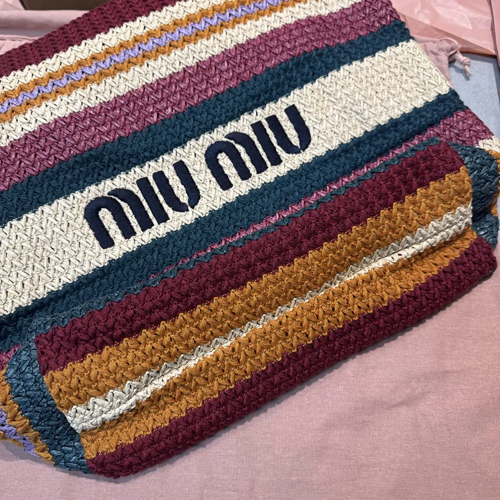 Miu Miu Women Raffia-effect Woven Tote Bag-Bordeaux 5BG228 7 Miu Miu Women Raffia-effect Woven Tote Bag-Bordeaux 5BG228