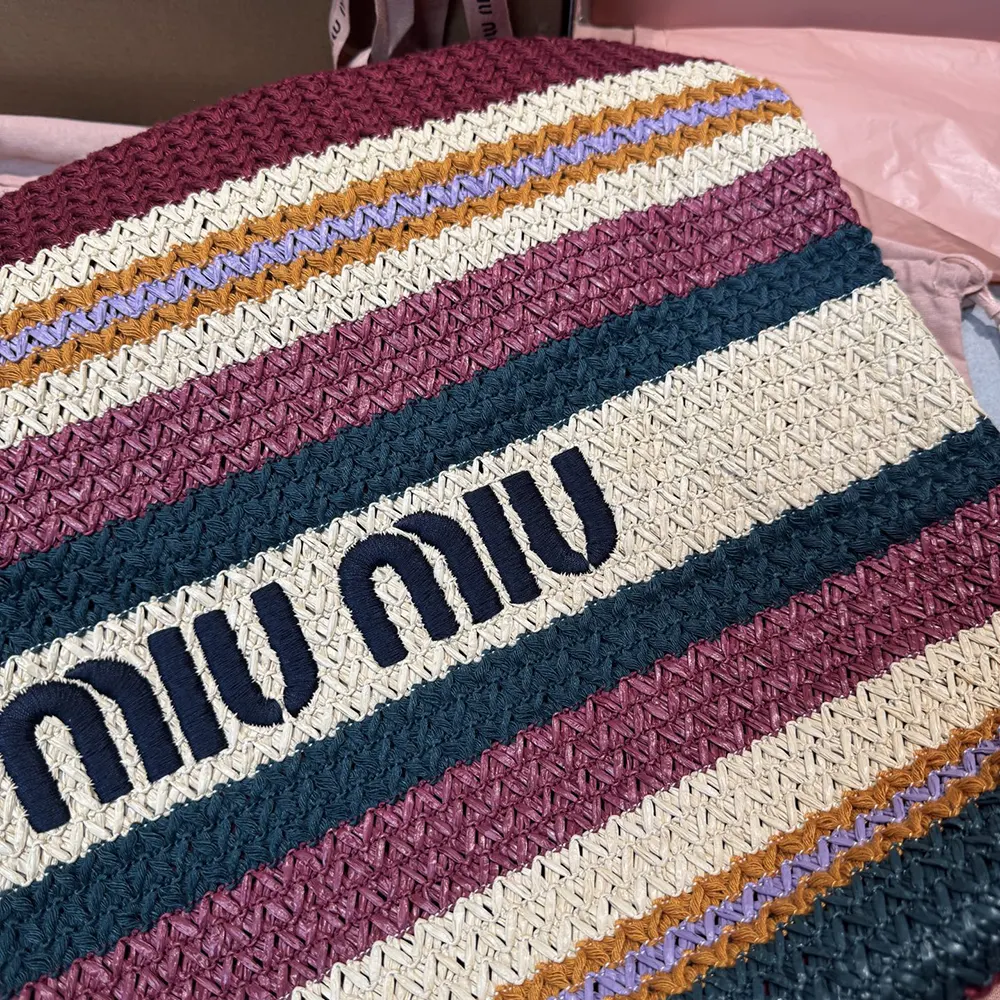 Miu Miu Women Raffia-effect Woven Tote Bag-Bordeaux 5BG228 6 Miu Miu Women Raffia-effect Woven Tote Bag-Bordeaux 5BG228