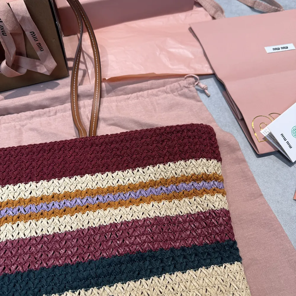 Miu Miu Women Raffia-effect Woven Tote Bag-Bordeaux 5BG228 5 Miu Miu Women Raffia-effect Woven Tote Bag-Bordeaux 5BG228