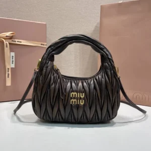 Miu Miu Women Wander Matelassé Nappa Leather Bag-Coffee 5BC125