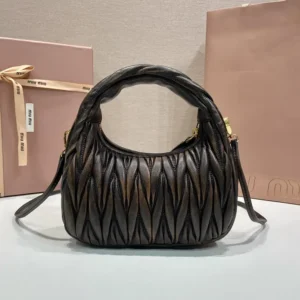 Miu Miu Women Wander Matelassé Nappa Leather Bag-Coffee 5BC125