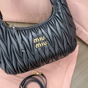 Miu Miu Women Wander Matelassé Nappa Leather Hobo Bag 5BC153AN88F0009