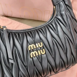 Miu Miu Women Wander Matelassé Nappa Leather Hobo Bag 5BC153AN88F0009