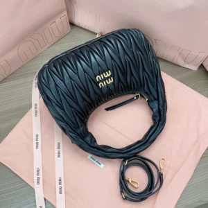 Miu Miu Women Wander Matelassé Nappa Leather Hobo Bag 5BC153AN88F0009
