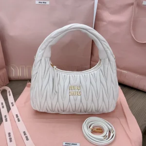 Miu Miu Women Wander Matelassé Nappa Leather Hobo Bag 5BC153AN88F0009
