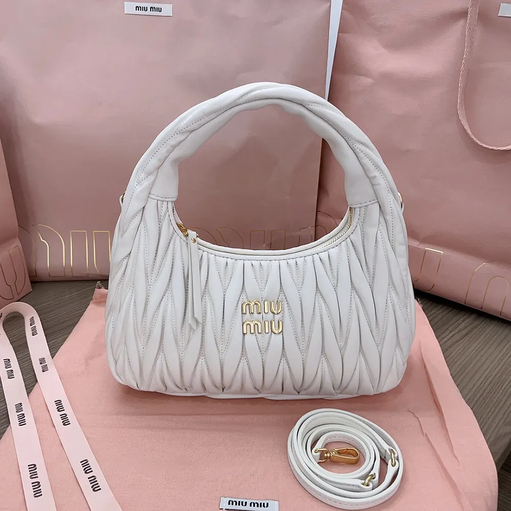Miu Miu Women Wander Matelassé Nappa Leather Hobo Bag 5BC153AN88F0009