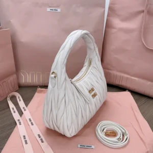 Miu Miu Women Wander Matelassé Nappa Leather Hobo Bag 5BC153AN88F0009