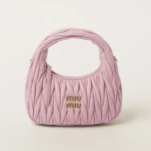 Miu Miu Women Wander Matelassé Nappa Leather Hobo Bag-Alabaster Pink 5BC125