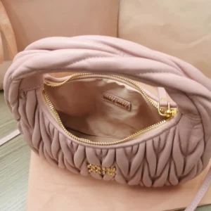 Miu Miu Women Wander Matelassé Nappa Leather Hobo Bag-Alabaster Pink 5BC125