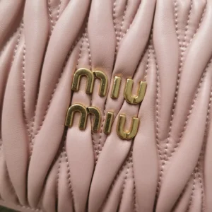 Miu Miu Women Wander Matelassé Nappa Leather Hobo Bag-Alabaster Pink 5BC125