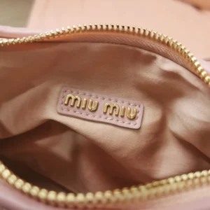 Miu Miu Women Wander Matelassé Nappa Leather Hobo Bag-Alabaster Pink 5BC125