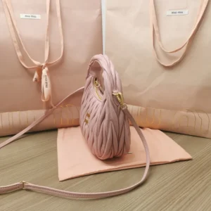 Miu Miu Women Wander Matelassé Nappa Leather Hobo Bag-Alabaster Pink 5BC125