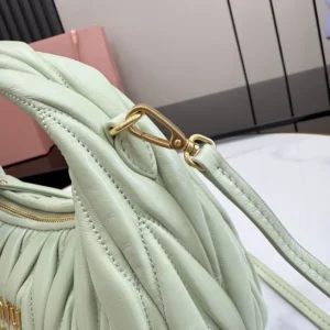 Miu Miu Women Wander Matelassé Nappa Leather Hobo Bag-Aqua 5BC125