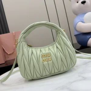 Miu Miu Women Wander Matelassé Nappa Leather Hobo Bag-Aqua 5BC125