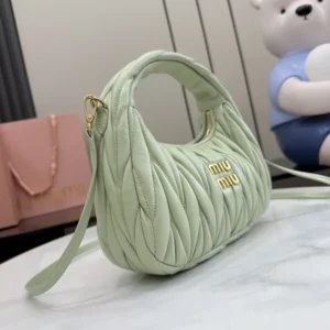Miu Miu Women Wander Matelassé Nappa Leather Hobo Bag-Aqua 5BC125