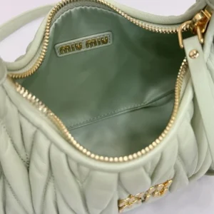 Miu Miu Women Wander Matelassé Nappa Leather Hobo Bag-Aqua 5BC125