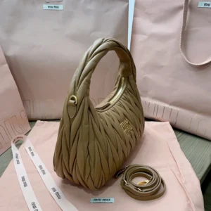 Miu Miu Women Wander Matelassé Nappa Leather Hobo Bag-Caramel 5BC153AN88