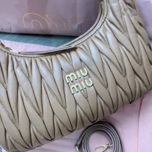 Miu Miu Women Wander Matelassé Nappa Leather Hobo Bag-Caramel 5BC153AN88