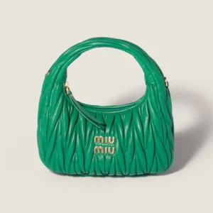 Miu Miu Women Wander Matelassé Nappa Leather Hobo Bag-Green 5BC125