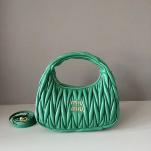 Miu Miu Women Wander Matelassé Nappa Leather Hobo Bag-Green 5BC125