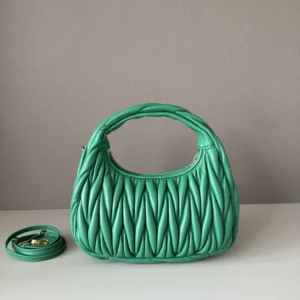 Miu Miu Women Wander Matelassé Nappa Leather Hobo Bag-Green 5BC125