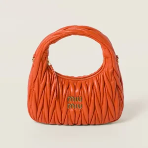 Miu Miu Women Wander Matelassé Nappa Leather Hobo Bag-Orange 5BC125