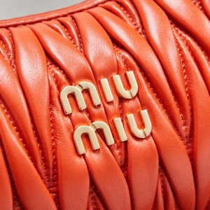 Miu Miu Women Wander Matelassé Nappa Leather Hobo Bag-Orange 5BC125