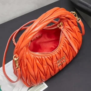 Miu Miu Women Wander Matelassé Nappa Leather Hobo Bag-Orange 5BC125