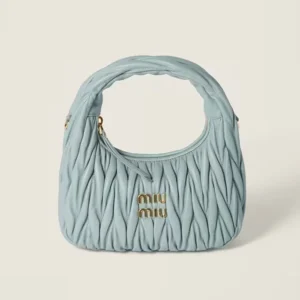 Miu Miu Women Wander Matelassé Nappa Leather Hobo Bag-Powder Blue 5BC125
