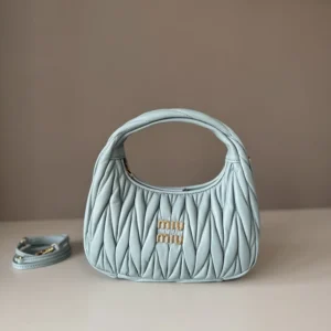 Miu Miu Women Wander Matelassé Nappa Leather Hobo Bag-Powder Blue 5BC125