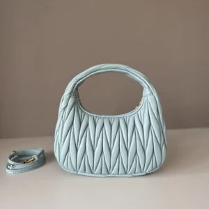 Miu Miu Women Wander Matelassé Nappa Leather Hobo Bag-Powder Blue 5BC125