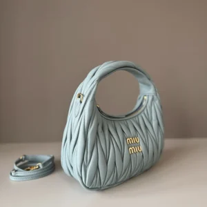 Miu Miu Women Wander Matelassé Nappa Leather Hobo Bag-Powder Blue 5BC125