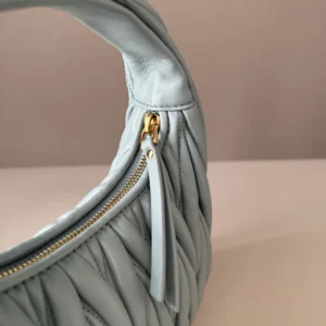 Miu Miu Women Wander Matelassé Nappa Leather Hobo Bag-Powder Blue 5BC125