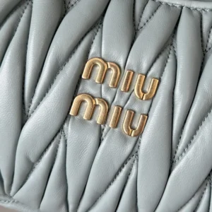 Miu Miu Women Wander Matelassé Nappa Leather Hobo Bag-Powder Blue 5BC125