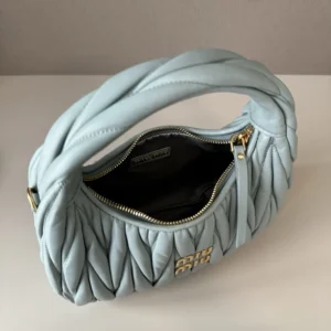Miu Miu Women Wander Matelassé Nappa Leather Hobo Bag-Powder Blue 5BC125