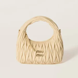 Miu Miu Women Wander Matelassé Nappa Leather Hobo Bag-Soy Green