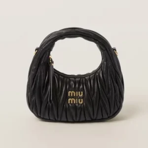 Miu Miu Women Wander Matelassé Nappa Leather Hobo Mini-Bag-Black 5BP078
