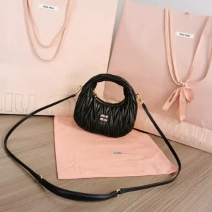 Miu Miu Women Wander Matelassé Nappa Leather Hobo Mini-Bag-Black 5BP078