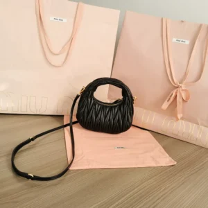 Miu Miu Women Wander Matelassé Nappa Leather Hobo Mini-Bag-Black 5BP078